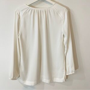 Long Sleeved Creped Peasant Blouse in White